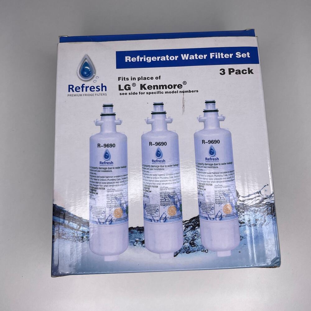 3 Pack Refresh Replacement Refrigerator Water Filters, Kenmore 46-9690 LG LT700P
